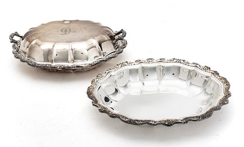 ENGLISH SILVERPLATE COVERED VEGETABLE DISH AND OPEN DISH, EARLY 20TH C., TWO PIECES, H 3.25", W 10", L 12" 