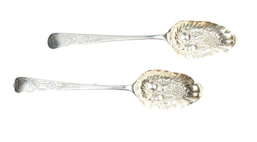 SCOTTISH STERLING SILVER SERVING SPOONS, PAIR, L 9" 