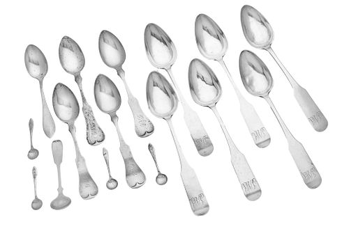 STERLING AND COIN SILVER SPOON GROUPING, 17 PCS. 