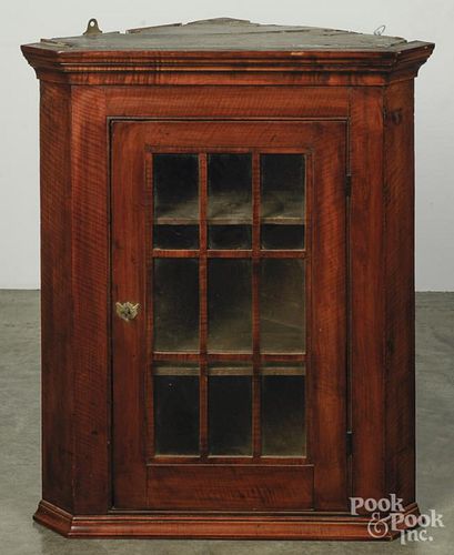 English fruitwood hanging corner cupboard, ca. 1800, 35 1/2'' h., 27 1/2'' w.