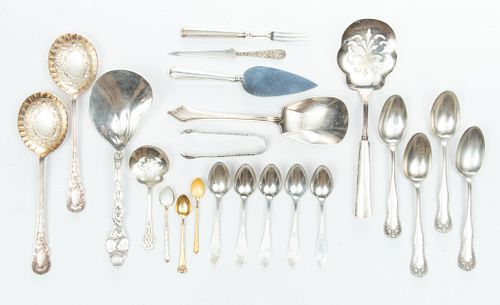 STERLING SILVER SERVING GROUPING, 19 PLUS 2 PLATED 