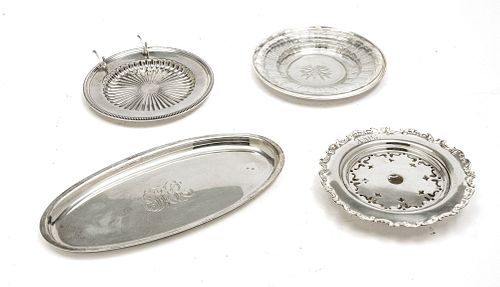 STERLING SILVER BUTTER DISHES (3) + 1 TRAY DIA 6", 17 T.O. 