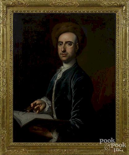 Continental oil on canvas portrait of a gentleman, early 19th c., 36'' x 28''.