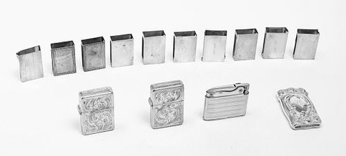 STERLING SILVER 10 MATCHBOXES, 3 LIGHTERS, 1 HINGED MATCHBOX (14 PCS) 