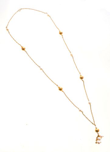 14KT GOLD & PEARL CHAIN NECKLACE L 24" 