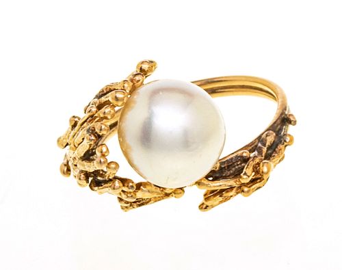 14KT GOLD WITH 10MM PEARL RING, SIZE 7 