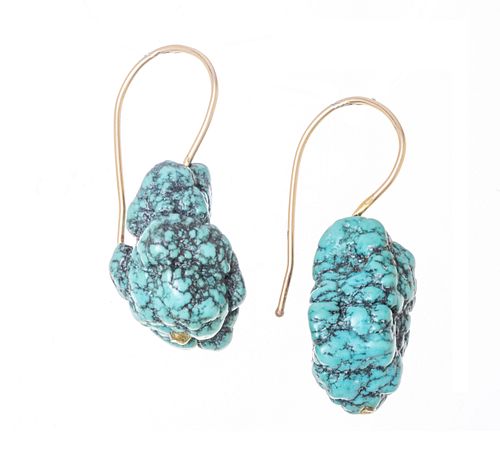 NATURAL TURQUOISE DROP EARRINGS, H 1.25", W 1/2", T.W. 9 GR 