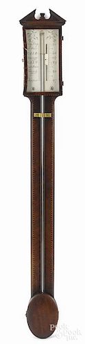 English inlaid mahogany stick barometer, early 19th c., 37 1/4'' h.