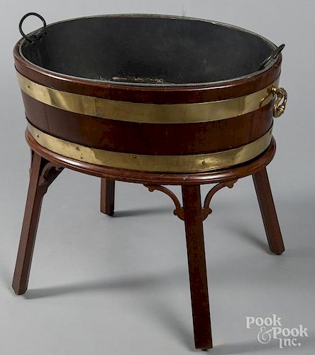 English brass bound mahogany wine cooler, ca. 1800, 24'' h., 25'' w.
