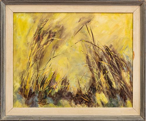MARY CAREY, AMERICAN, OIL ON CANVAS 20TH C. H 16" W 20" ABSTRACT, TALL GRASS 