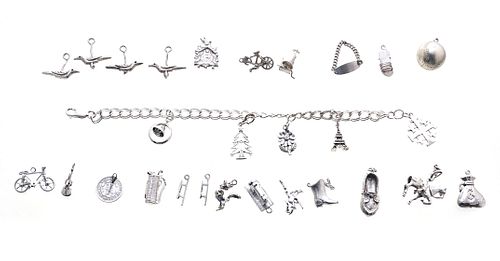 STERLING CHARM BRACELET, UNATTACHED CHARMS 