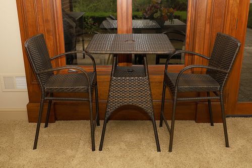 WICKER HIGH TOP TABLES & ARMCHAIRS, 3 SETS, 9 PCS, H 37" W 27" 