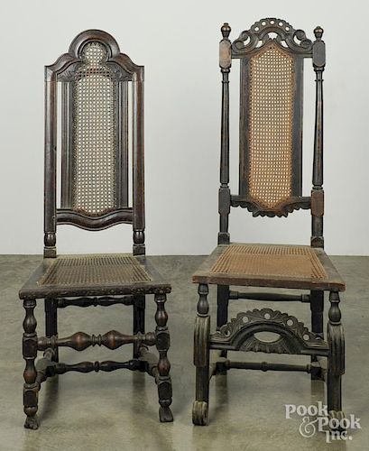 Two Jacobean cane seat dining chairs, early 18th c.