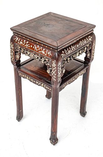 CHINESE ROSEWOOD, MOTHER OF PEARL INLAY PEDESTAL, C. 1900, H 32", W 16.25"