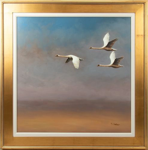 T. WEBER, OIL ON CANVAS, C 2000, H 29", W 31", FLYING GEESE 