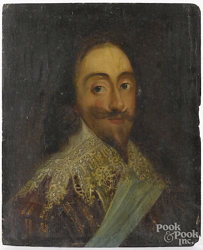 English oil on panel portrait of King Charles, 12 1/2'' x 10 1/4''.