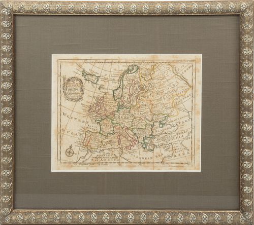 AFTER EMANUEL BOWEN, HANDCOLORED, A NEW AND ACCURATE MAP OF EUROPE, 1747, H 6.75", W 8.75". 