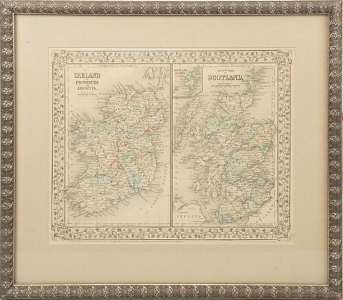 ANTIQUE MAP H 10.75", W 13.5", "SCOTLAND AND IRELAND, 1867" 
