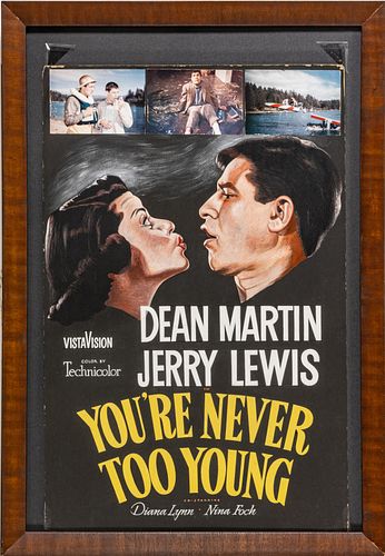 JERRY LEWIS MOVIE POSTER,  H 43.75", W 28", "YOU'RE NEVER TOO YOUNG" 