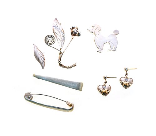 STERLING BROOCHES, FOUR + GORHAM EARRINGS 
