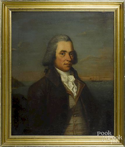 English oil on canvas portrait of a sea captain, early 19th c., 30'' x 25''.