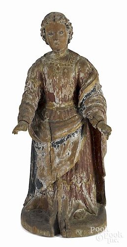 Spanish carved and polychrome figure of Mary, 18th c., 33'' h.
