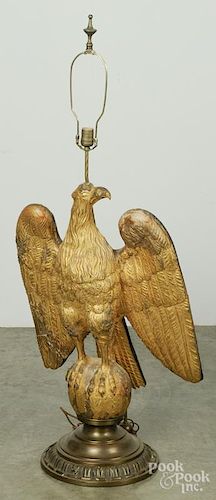 German carved and gilded eagle table lamp, 19th c., 32'' h.