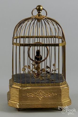 German musical bird cage, ca. 1900, with song bird, 10 1/2'' h.
