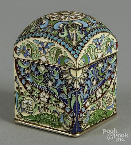 Russian silver and enameled box, 2 1/2'' h.