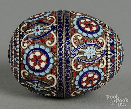 Russian silver and enameled egg, 2 5/8'' h.