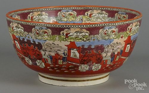 English transfer decorated bowl, 19th c., with chinoiserie decoration, 7 3/4'' h., 15 3/4'' dia.
