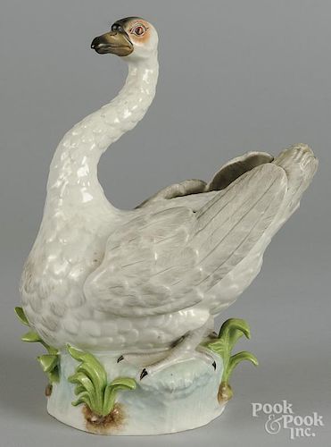Dresden porcelain swan, 11 1/4'' h.
