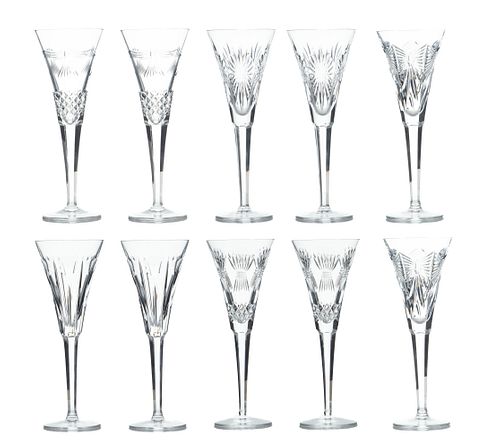 Waterford 'Millennium Collection' Toasting Flutes, Ten Pieces, H 9'' Dia. 3.5''