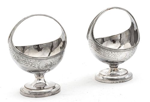 "WF" Or "WB" London Sterling Silver Baskets C. 1821, H 4.5'' W 3'' 6.94t oz 2 pcs