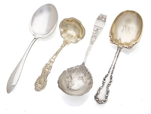 Sterling Silver Serving Spoons (3), Sauce Ladle: Gorham Imperial Chrysanthemum 10.4t oz 4 pcs