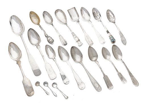 Coin And Sterling Spoons C. 1890 - 1920,, 13t oz 20 pcs