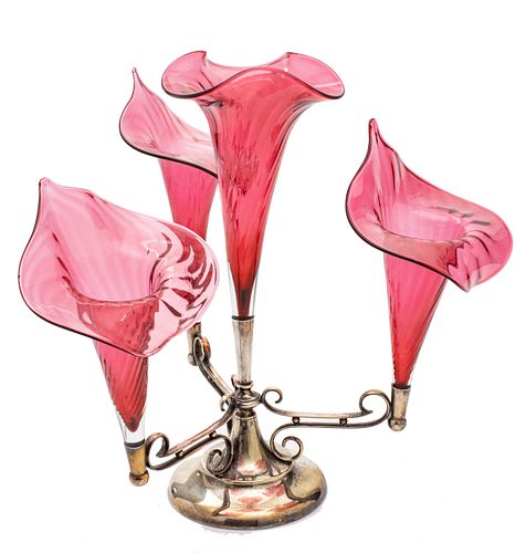 Cranberry Glass And Silver Plated Epergne,  1870, H 14'' W 17''