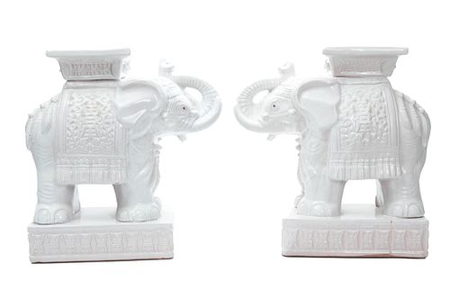 Glazed Terracotta Elephant Form Garden Seats, H 20.5'' L 19'' 1 Pair