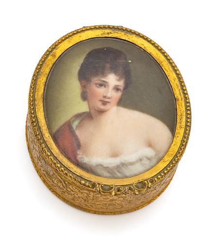 German Painting On Porcelain, Mounted On Jewelry Box W 2.2'' L 2.7''