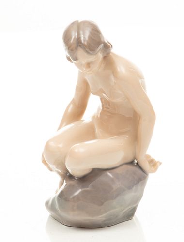 Royal Copenhagen  Porcelain Figurine, C. 1930, Girl On Stone (#4027), H 5.5'' W 3''