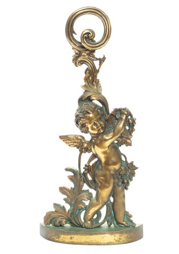 Brass Door Stop, Cupid Motif. C. 1900, H 19''