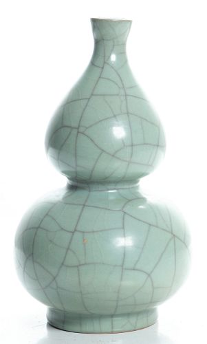 Chinese Celadon Glazed Porcelain Double Gourd Vase, H 11'' Dia. 7''