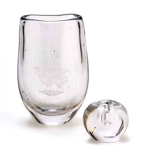 Orrefors Crystal Vase & Candlestick, H 7.5'' W 5'' Depth 3.5''