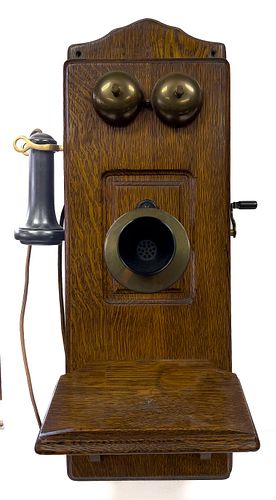 Vintage Crank Style Wall Telephone, Oak C. 1910, H 25'' W 9''