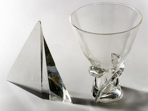 Steuben Crystal Sailboat Figurine & Vase, H 6.5'' Dia. 5'' 2 pcs