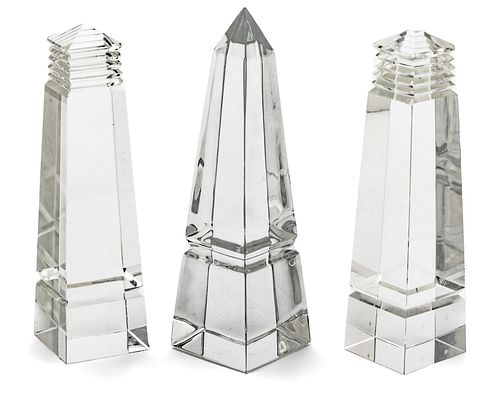 Crystal Obelisks, Feat. Steuben, H 8.25'' W 2.25'' 3 pcs