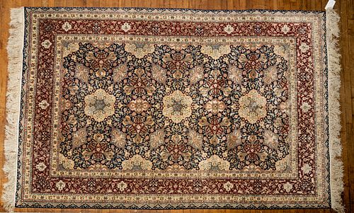 PERSIAN HAND WOVEN WOOL AND SILK RUG, W 6'2" L 9' 
