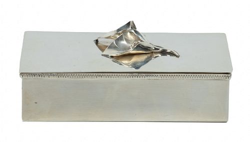 Sterling Silver Hand Made Hinged Box, Calla Lily Decoration  1960, W 5'' Depth 3'' 9.6t oz