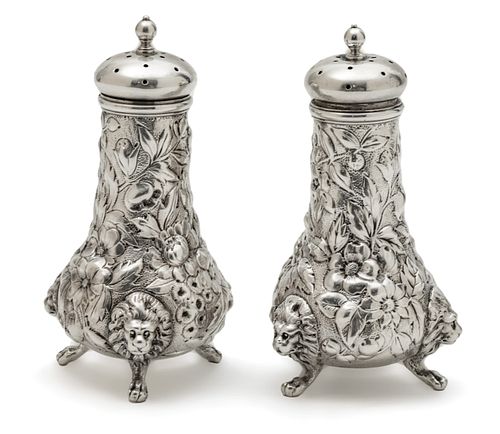 Dominick And Haff ,NYC 1868-28, 1888 Sterling Silver "lion" Salt And Pepper Shakers H 4.5'' 6.5t oz 2 pcs