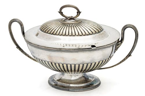 English Silver Plate Soup Tureen C. 1920, H 9'' W 14''